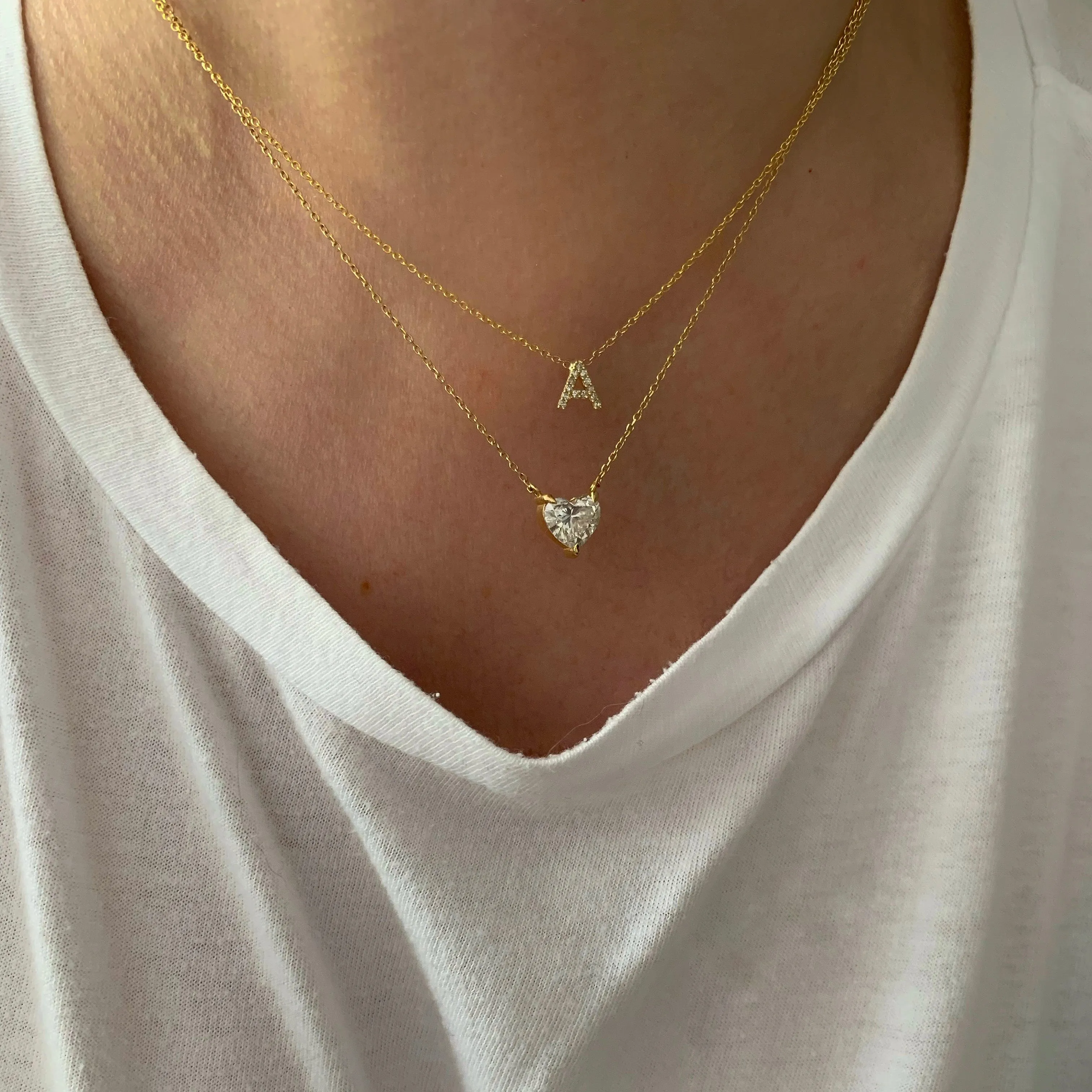 10K Gold One Diamond Initial Drop Necklace