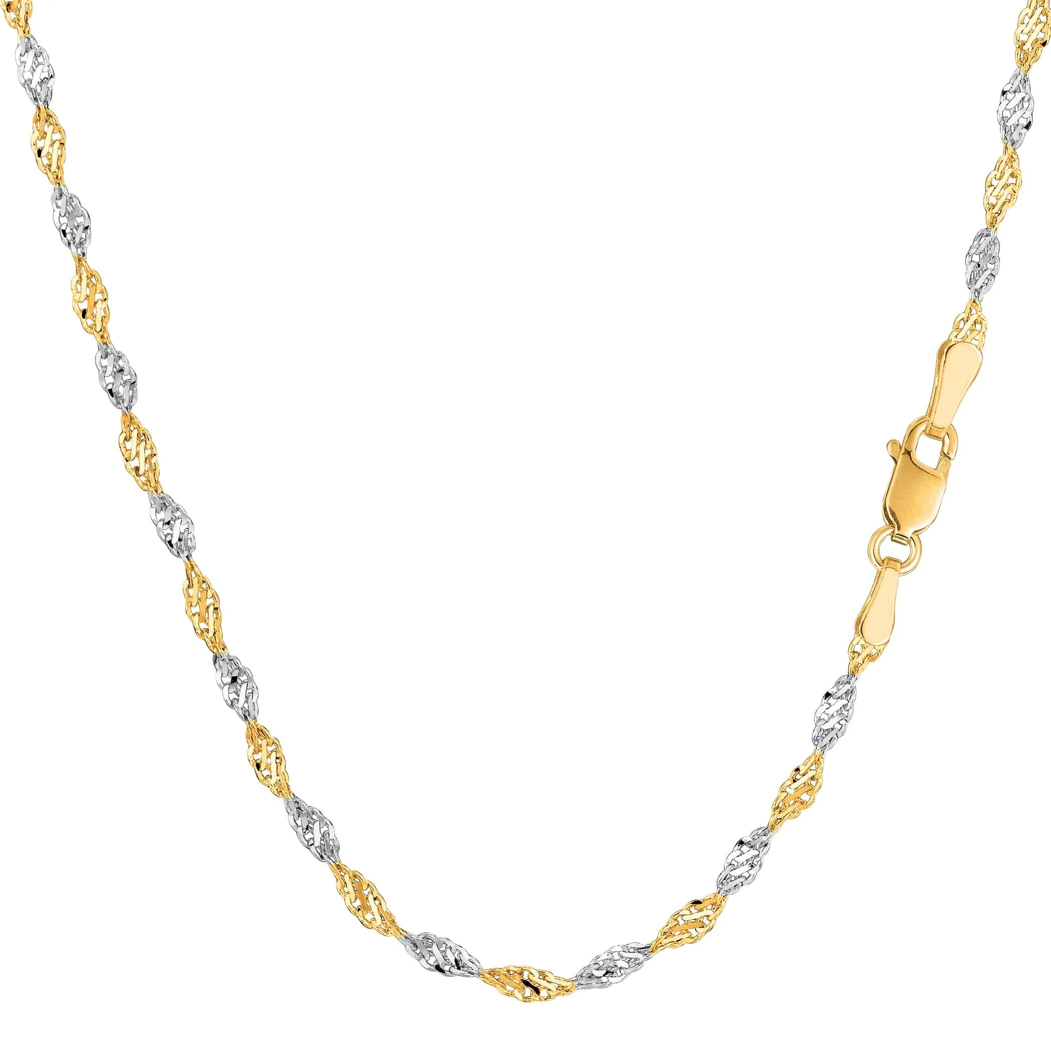 14k 2 Tone Yellow And White Gold Singapore Chain Necklace, 2.0mm