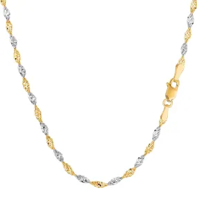 14k 2 Tone Yellow And White Gold Singapore Chain Necklace, 2.0mm