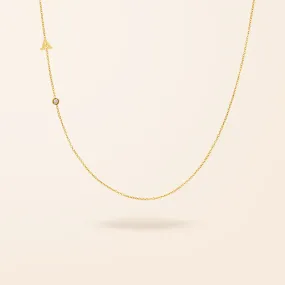 14K Gold One Initial and Diamond Bezel Necklace