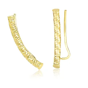 14k Yellow Gold Curved Tube Earrings with Diamond Cuts-rx34425