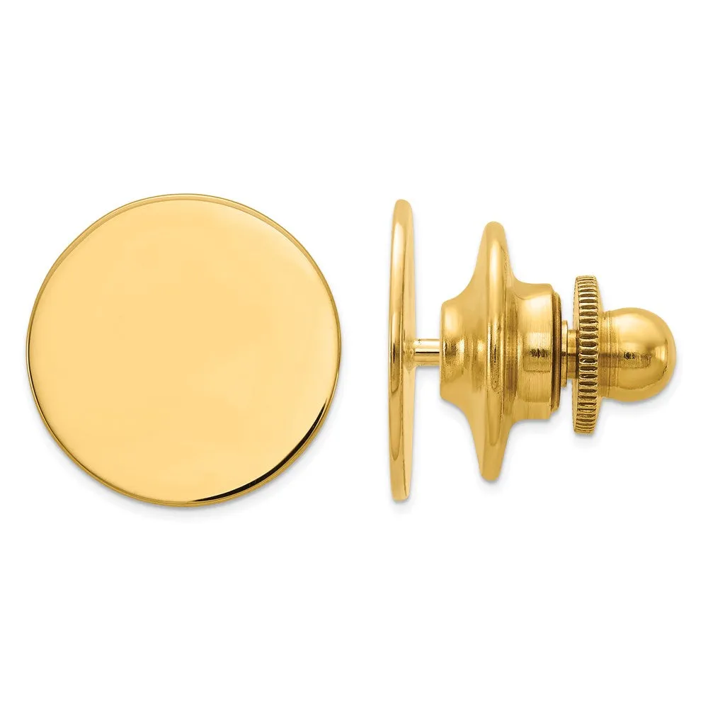 14K Yellow Gold Engravable Round Disc Lapel or Tie Pin, 13mm