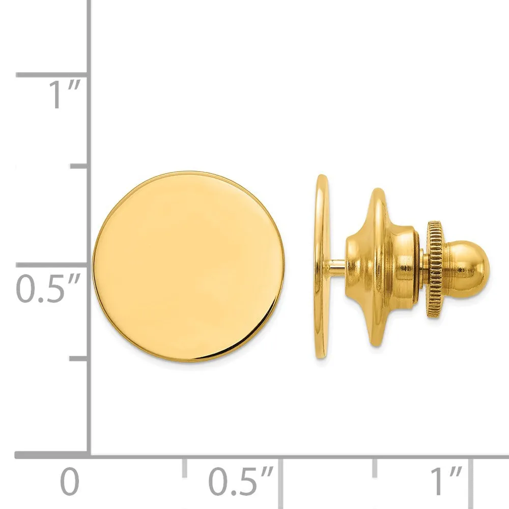 14K Yellow Gold Engravable Round Disc Lapel or Tie Pin, 13mm