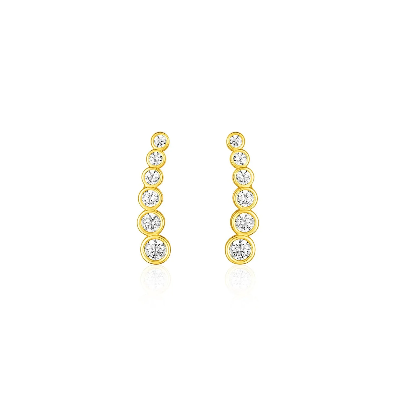 14k Yellow Gold Graduated Circles Climber Post Earrings with Cubic Zirconias-rx28869