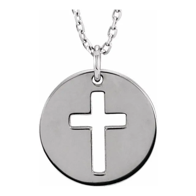 14K Yellow Pierced Cross Disc 16-18 Necklace R45392