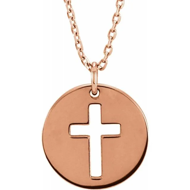 14K Yellow Pierced Cross Disc 16-18 Necklace R45392