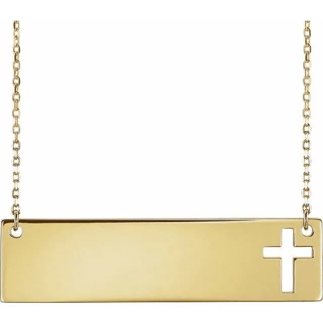 14K Yellow Pierced Cross Engravable Bar 16-18 Necklace 86531N