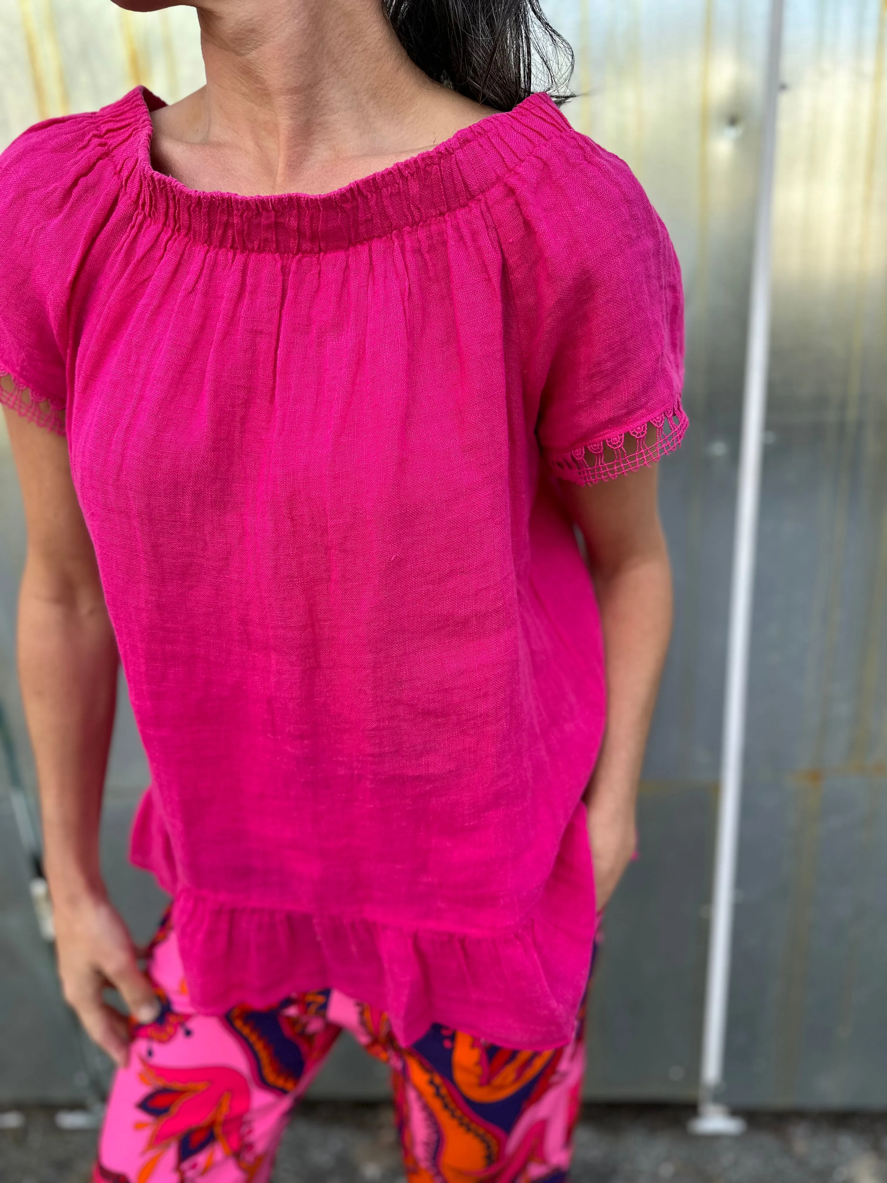 15-248 Pink Linen Blouse