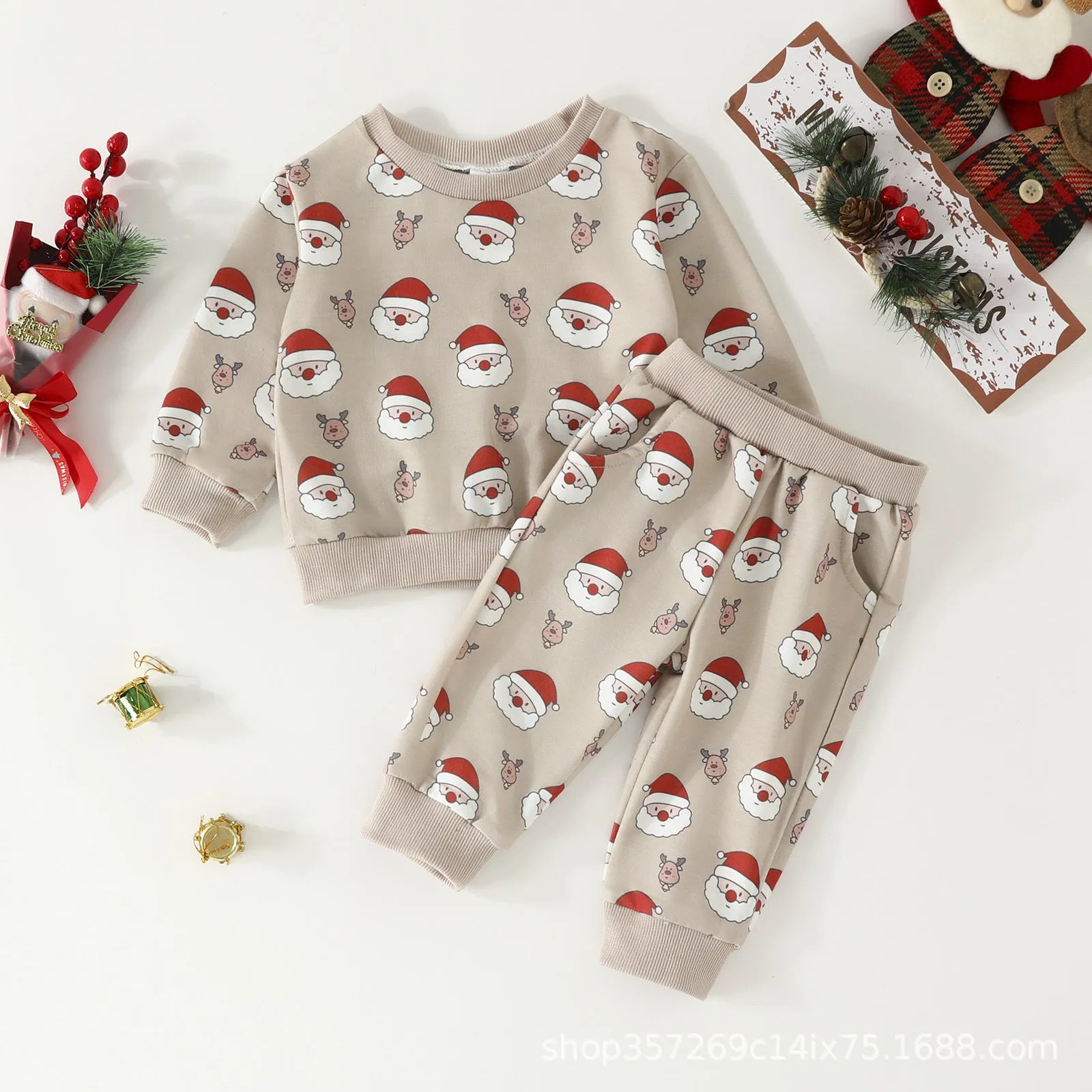 2 Pieces Set Baby Kid Girls Christmas Cartoon Print Tops And Pants Wholesale 231130173