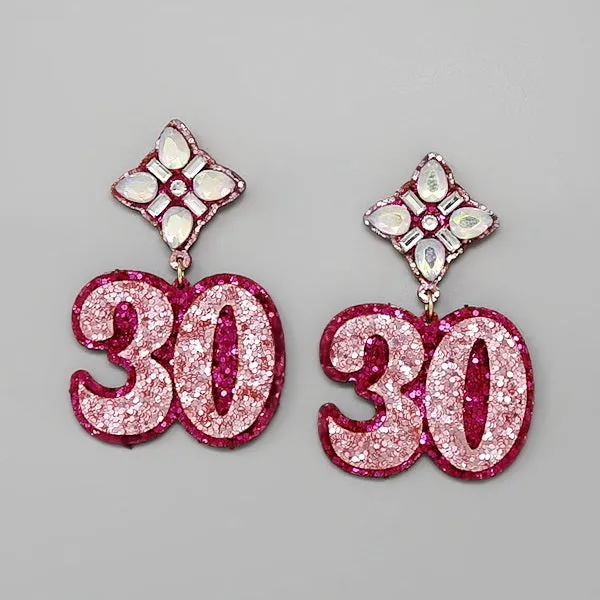 30 Birthday Glitter Earrings