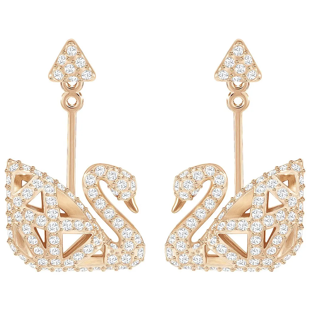 5358058 Swarovski Earrings FACET SWAN:EARRINGS DUAL CRY/ROS 