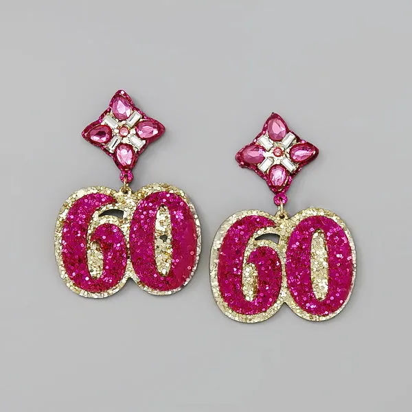 60 Birthday Glitter Earrings