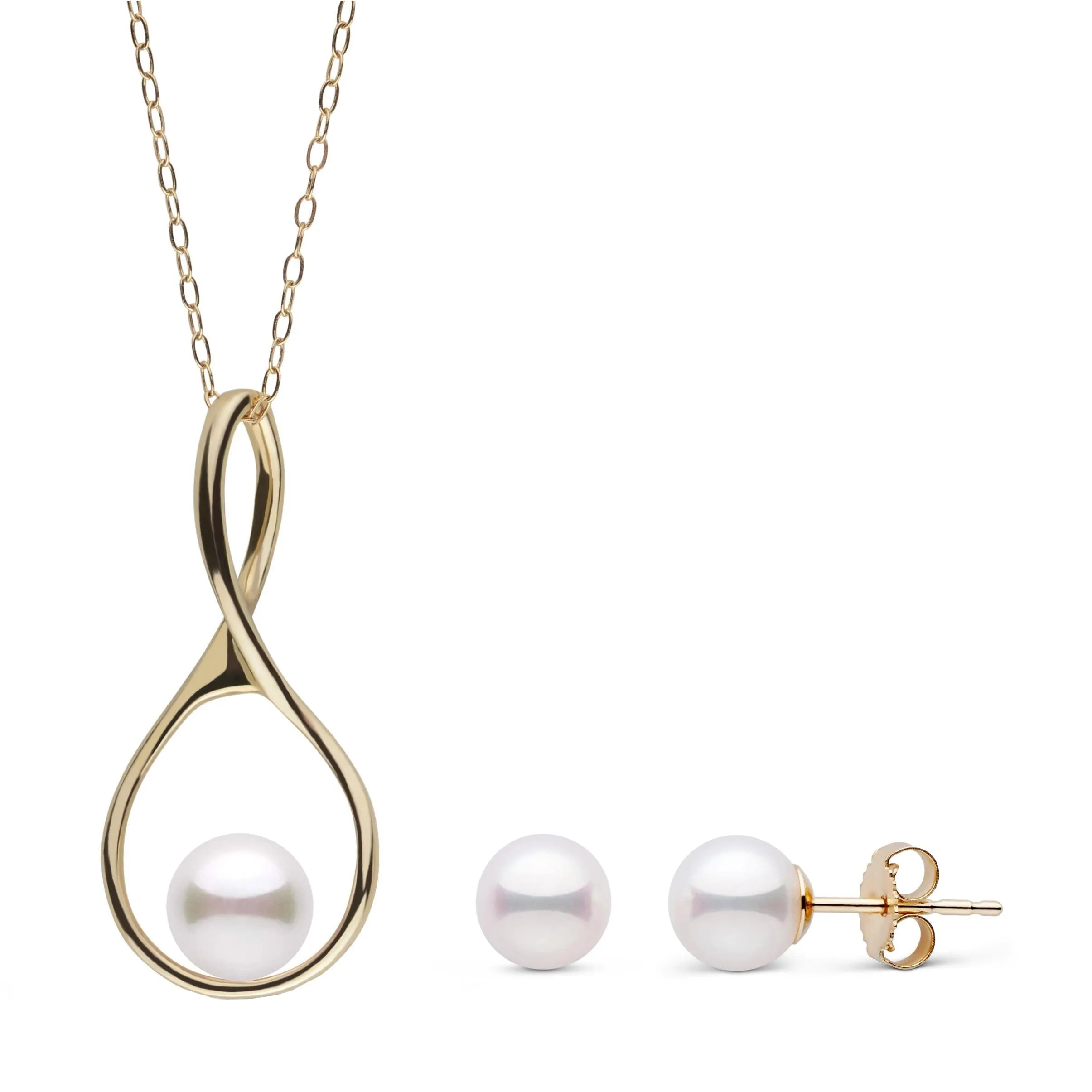 7.0-7.5 mm Akoya Pearl Wishbone Collection Pendant and Stud Earrings Set