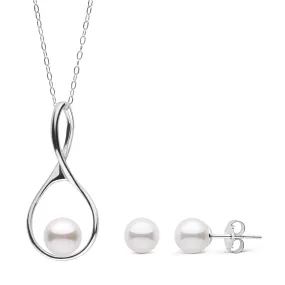 7.0-7.5 mm Akoya Pearl Wishbone Collection Pendant and Stud Earrings Set