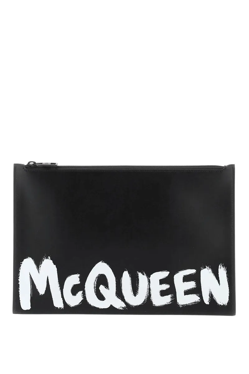 Alexander McQueen    Alexander Mcqueen 'Mcqueen Graffiti' Leather Flat Pouch