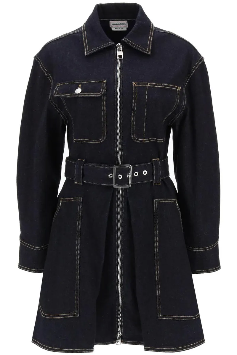 Alexander McQueen    Alexander Mcqueen Mini Utility Dress In Denim