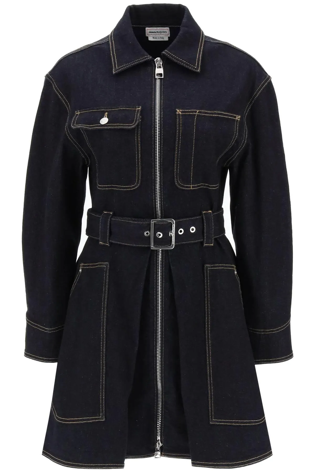 Alexander McQueen    Alexander Mcqueen Mini Utility Dress In Denim