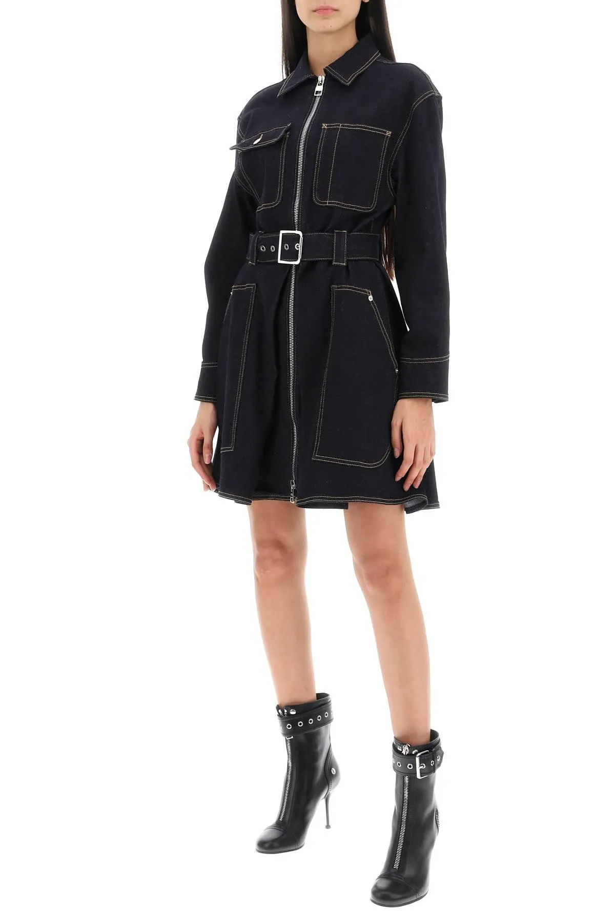 Alexander McQueen    Alexander Mcqueen Mini Utility Dress In Denim