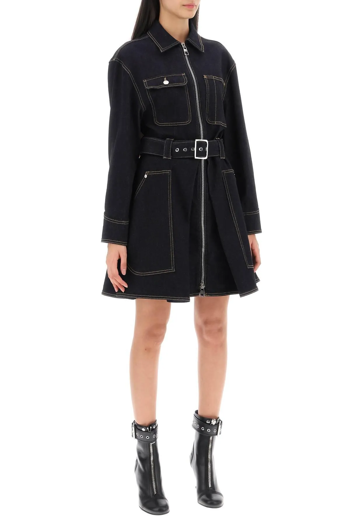 Alexander McQueen    Alexander Mcqueen Mini Utility Dress In Denim