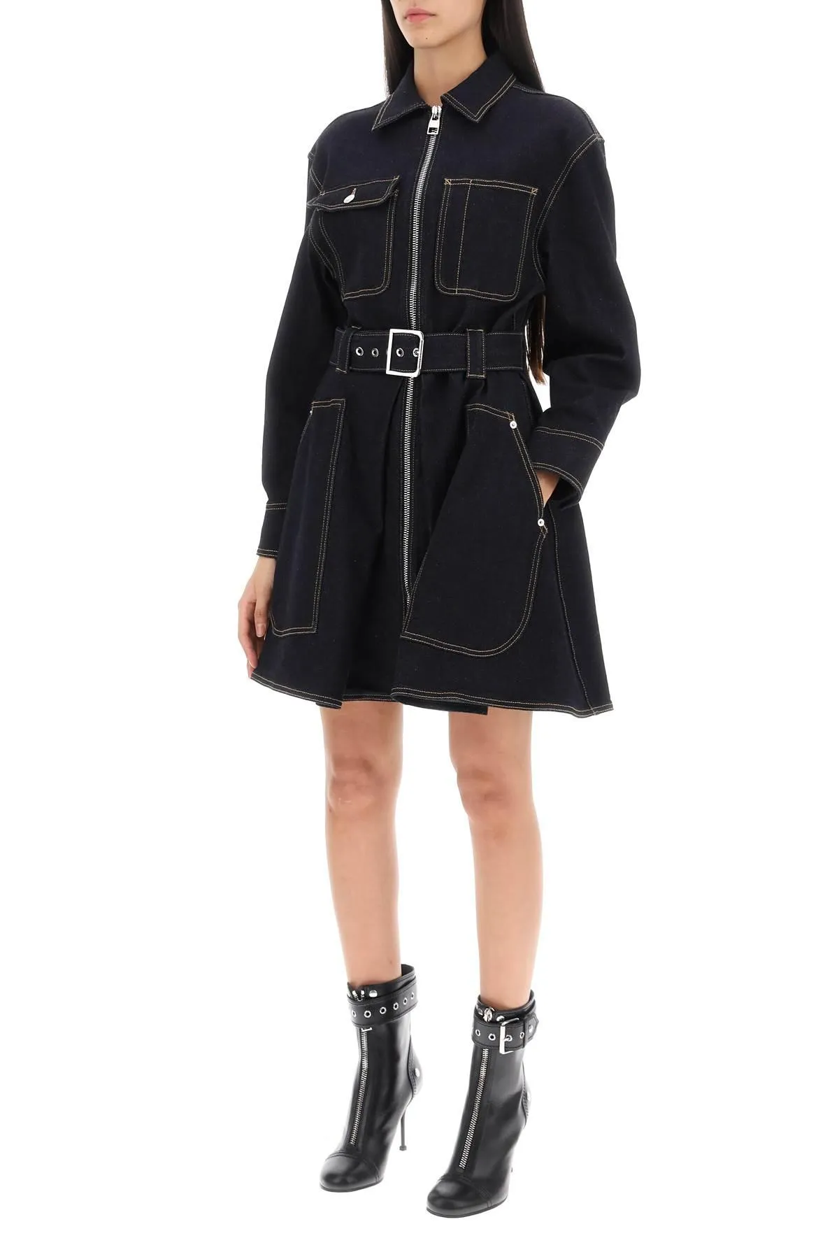 Alexander McQueen    Alexander Mcqueen Mini Utility Dress In Denim