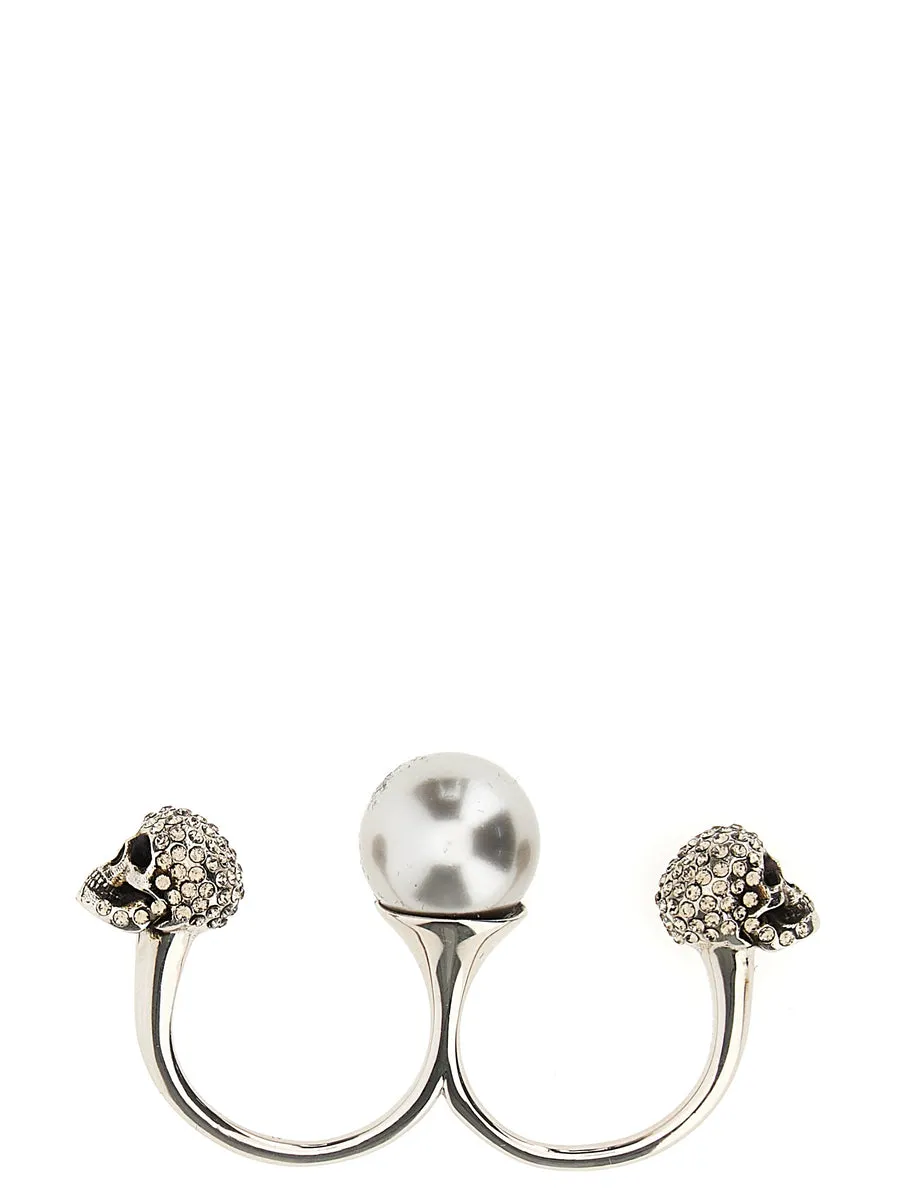 Alexander McQueen    Alexander Mcqueen Pearl Skull Double Ring