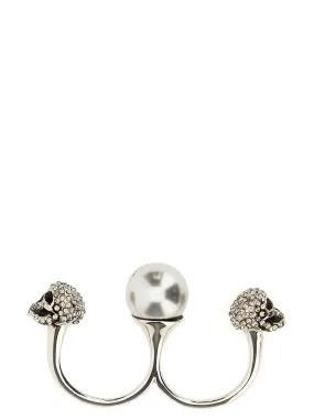 Alexander McQueen    Alexander Mcqueen Pearl Skull Double Ring