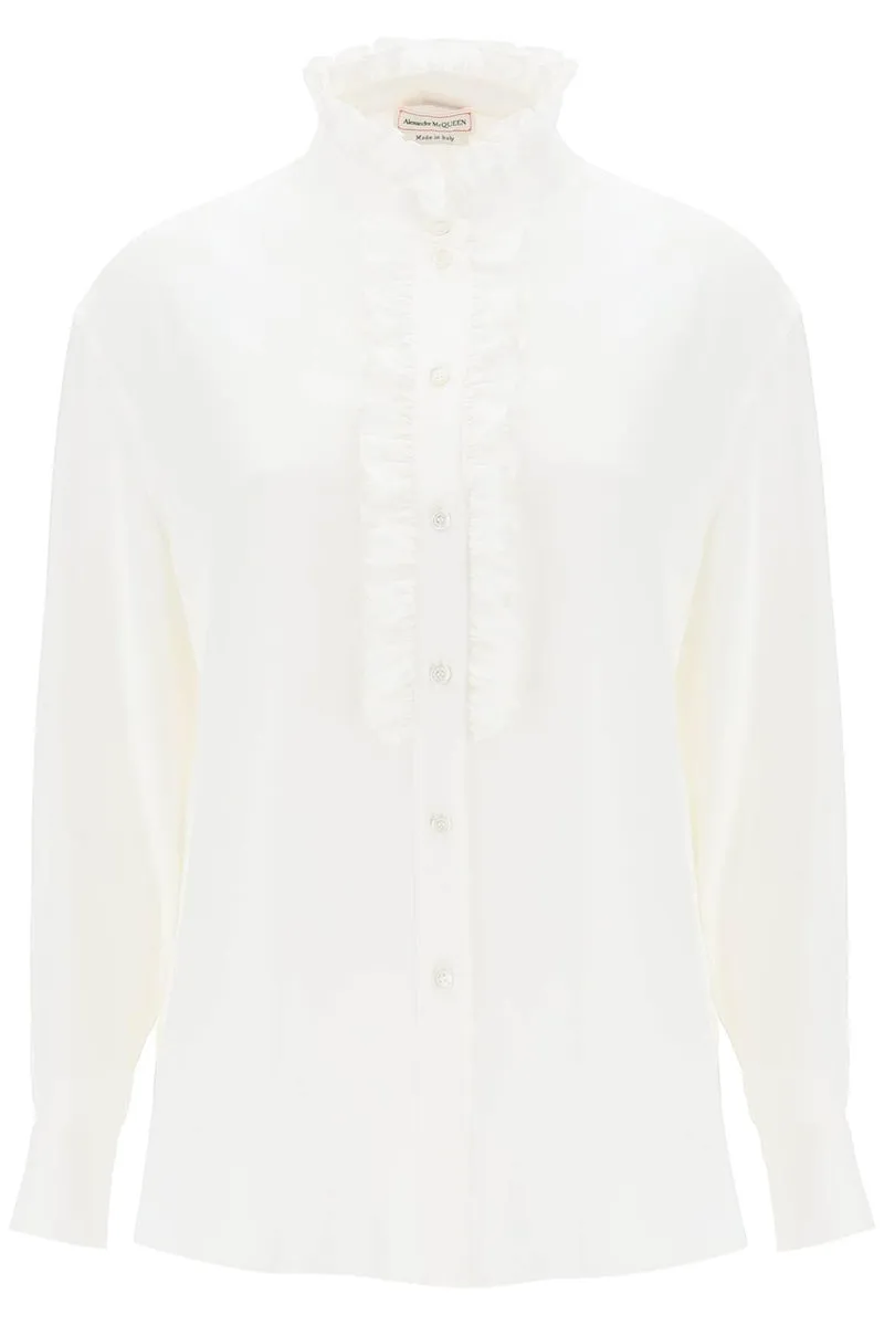 Alexander McQueen    Alexander Mcqueen Silk Satin Shirt With Ruffles