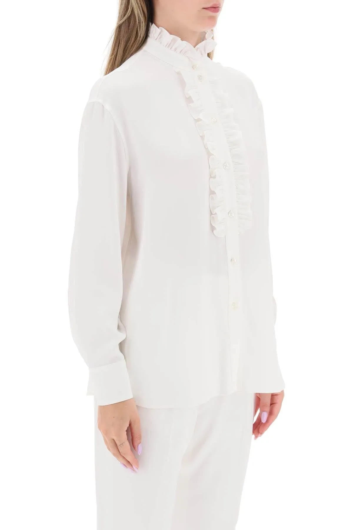 Alexander McQueen    Alexander Mcqueen Silk Satin Shirt With Ruffles