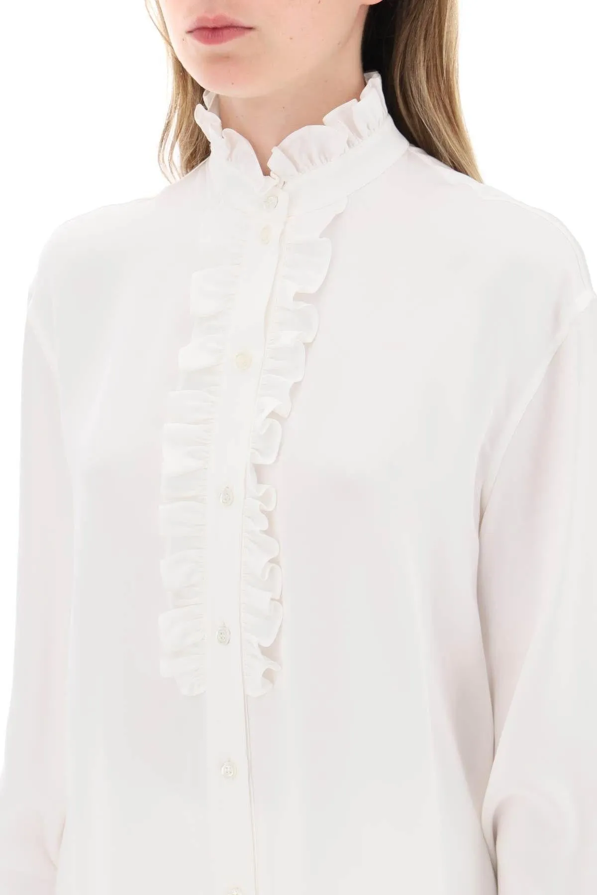 Alexander McQueen    Alexander Mcqueen Silk Satin Shirt With Ruffles