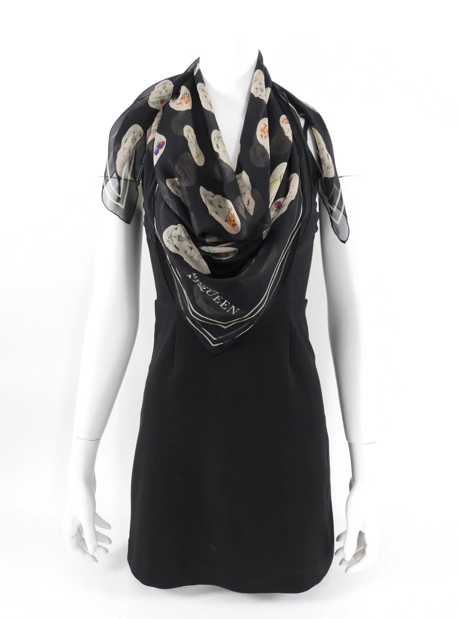 Alexander McQueen Black Sheer Chiffon Skull Scarf