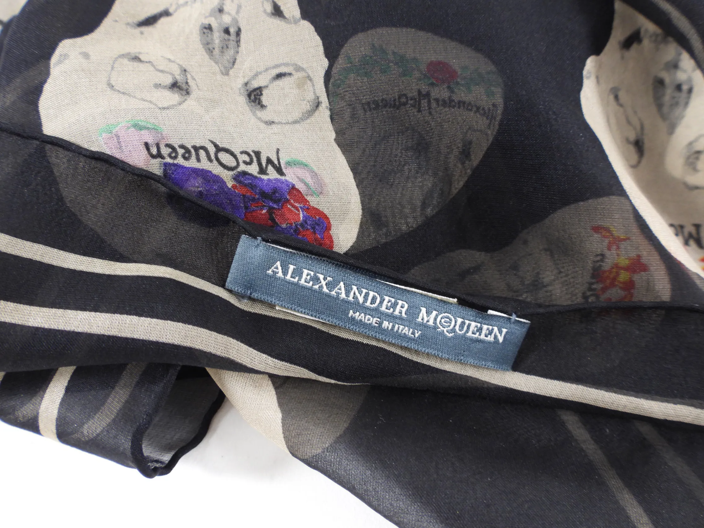 Alexander McQueen Black Sheer Chiffon Skull Scarf