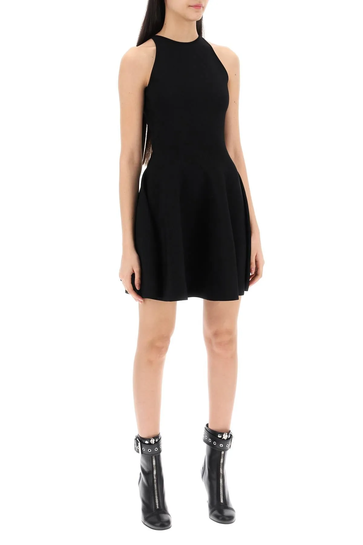 Alexander mcqueen mini knitted skater dress 791091 Q1A9V BLACK