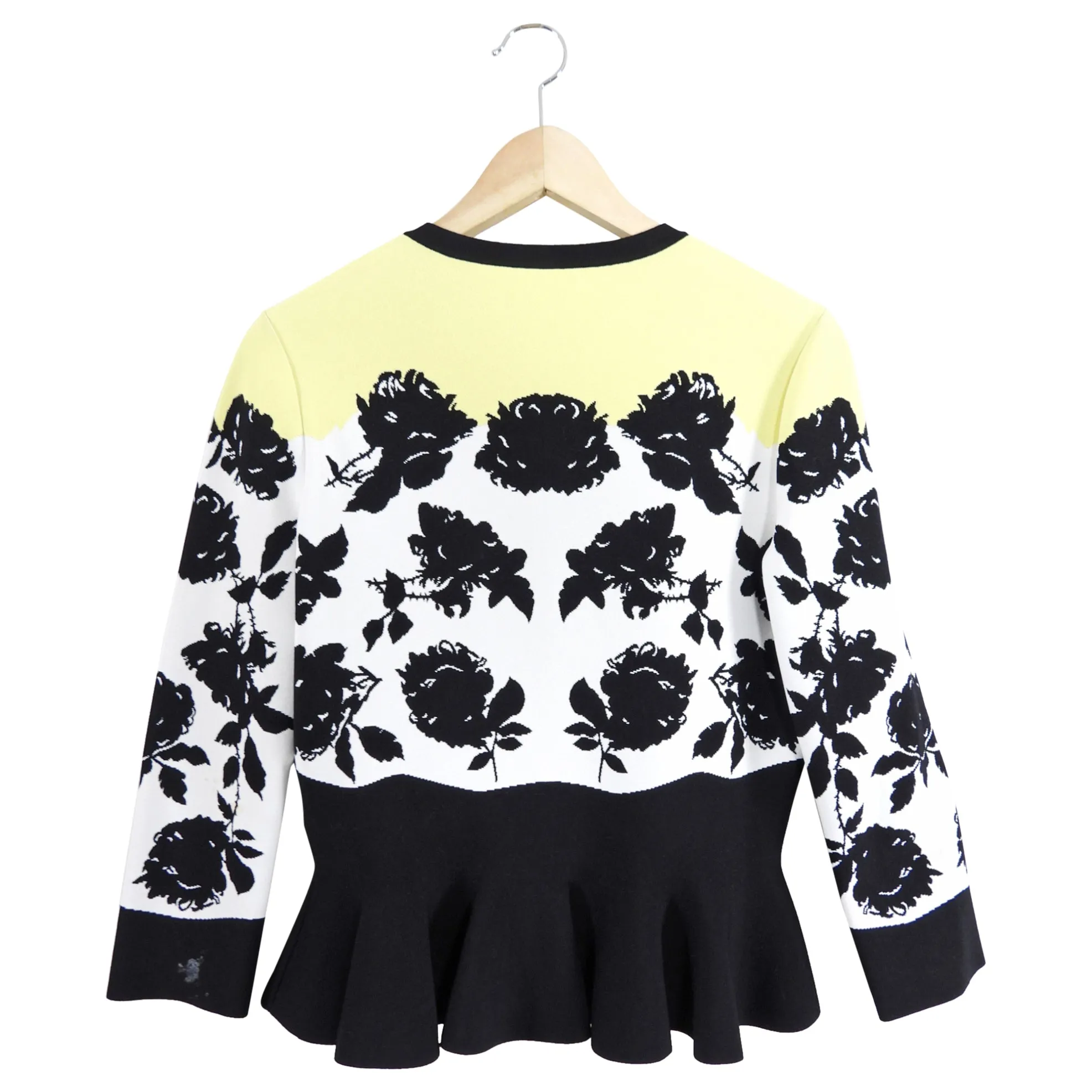 Alexander McQueen Yellow Black White Floral Knit Cardigan - M