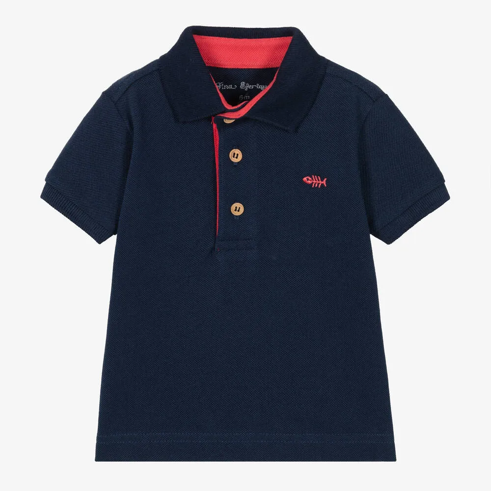 Baby Boys Blue Cotton Polo Shirt