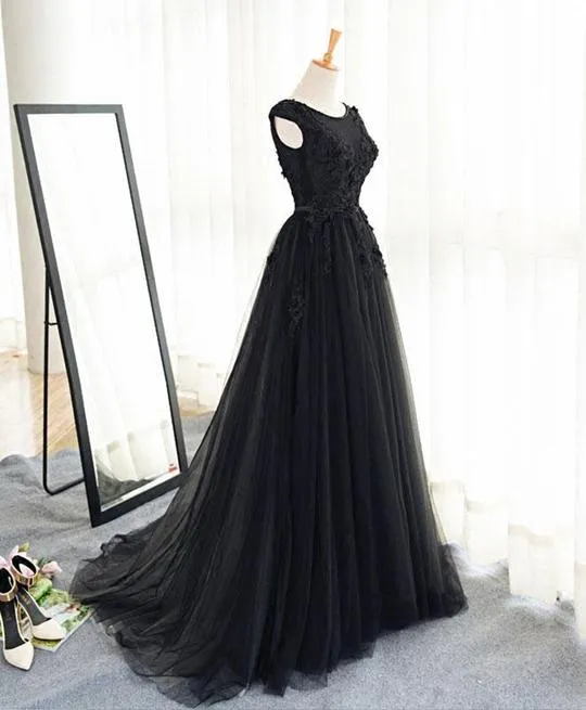 Beautiful Black Tulle Evening Party Dress, Black Party Dress , Formal Dress