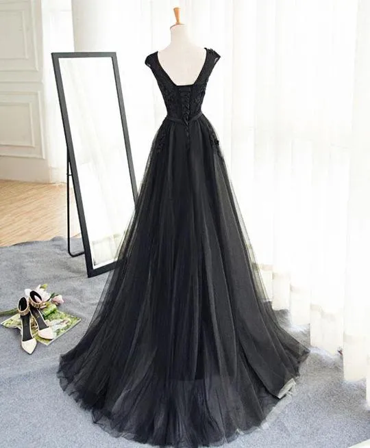 Beautiful Black Tulle Evening Party Dress, Black Party Dress , Formal Dress