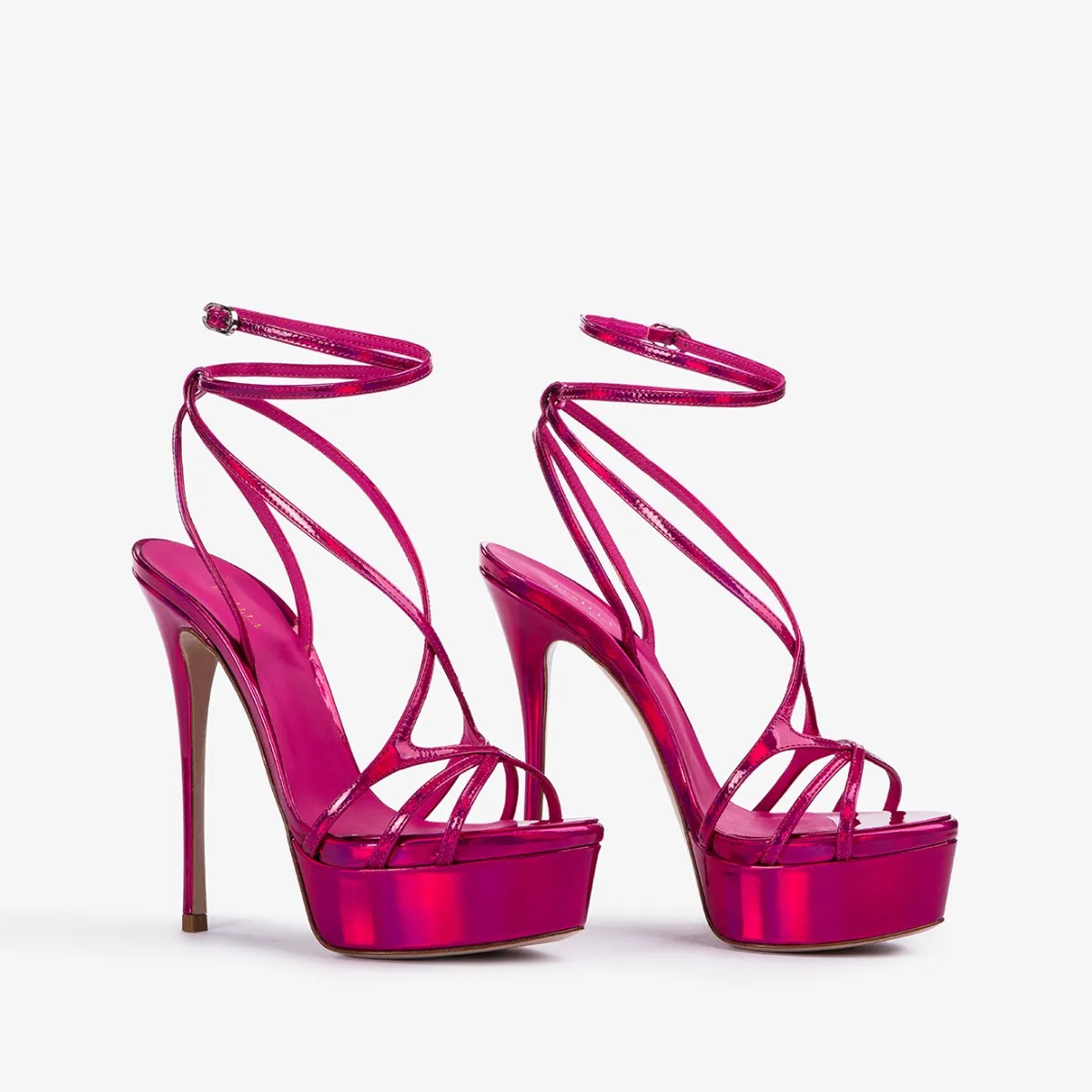 BELEN SANDAL 140 mm Bouganville fuchsia iridescent platform sandal