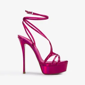 BELEN SANDAL 140 mm Bouganville fuchsia iridescent platform sandal