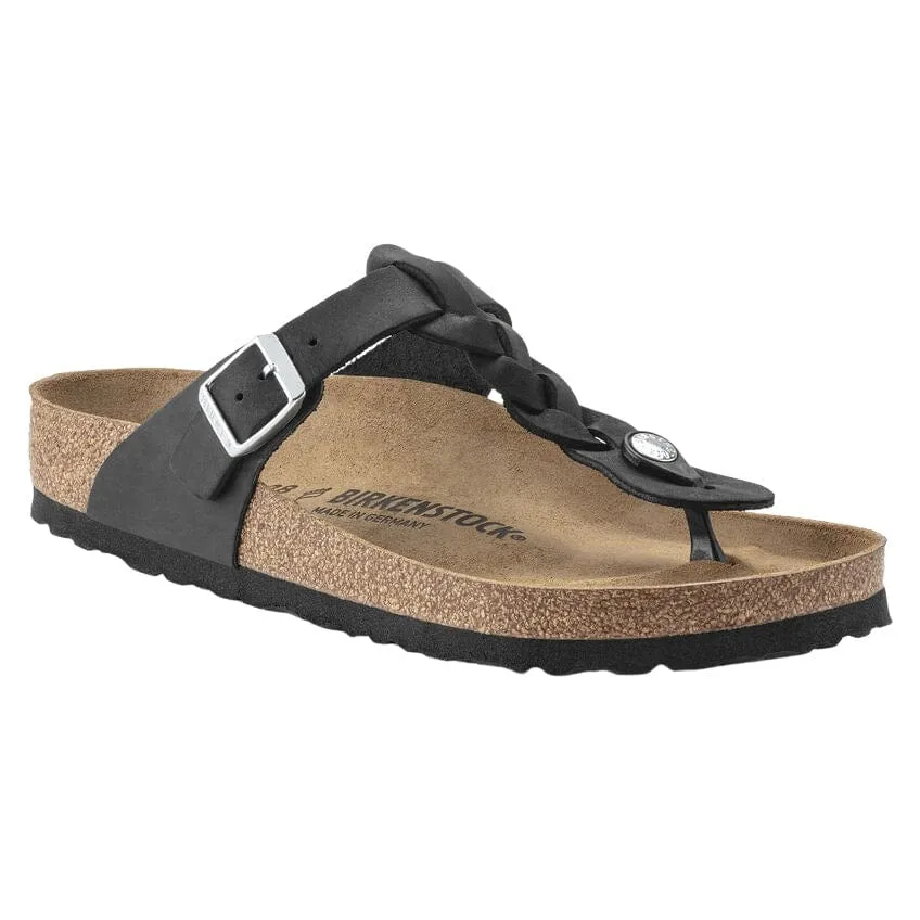 Birkenstock GIZEH Braid Black Oiled Leather Thong Sandal