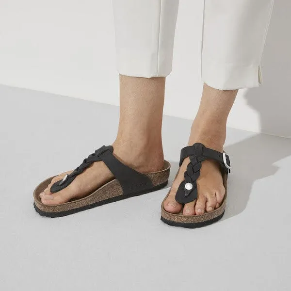 Birkenstock GIZEH Braid Black Oiled Leather Thong Sandal