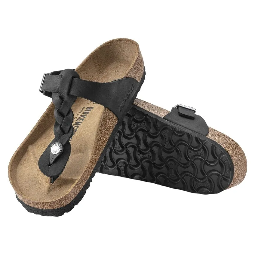 Birkenstock GIZEH Braid Black Oiled Leather Thong Sandal