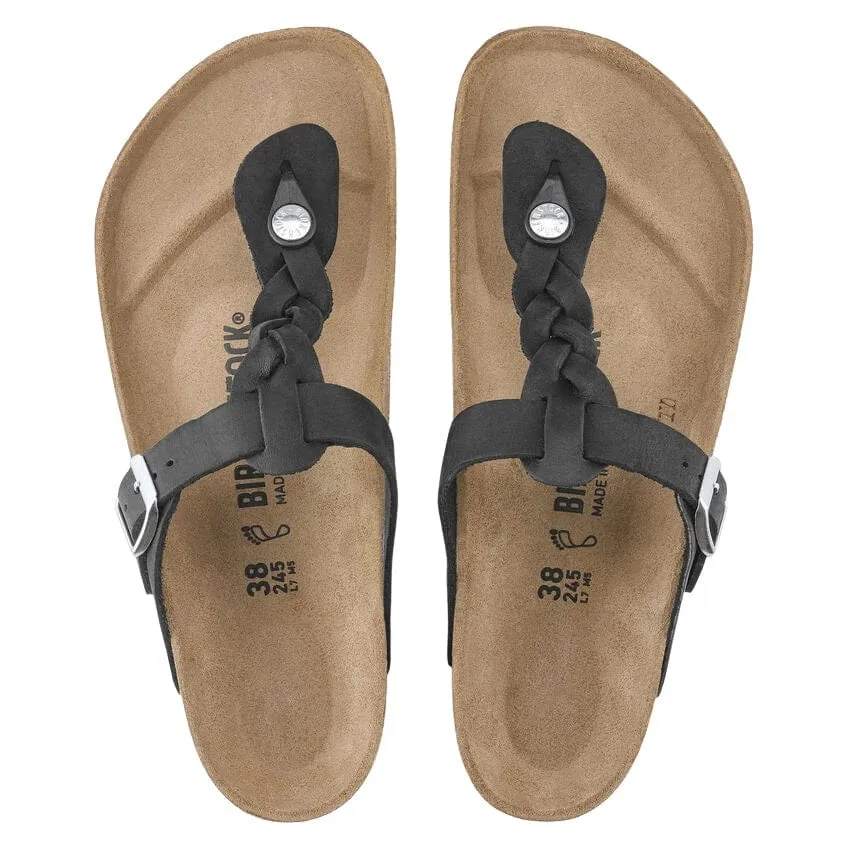 Birkenstock GIZEH Braid Black Oiled Leather Thong Sandal