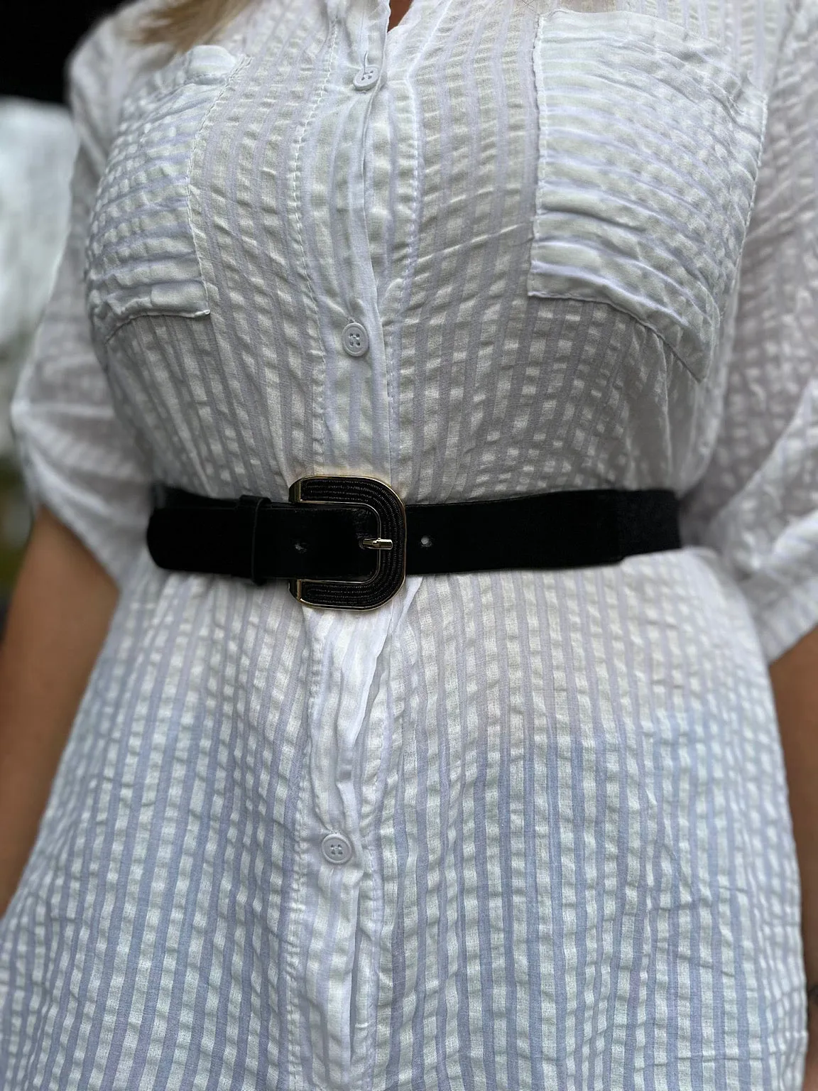 Black Elasticated Shimmer Buckle Belt