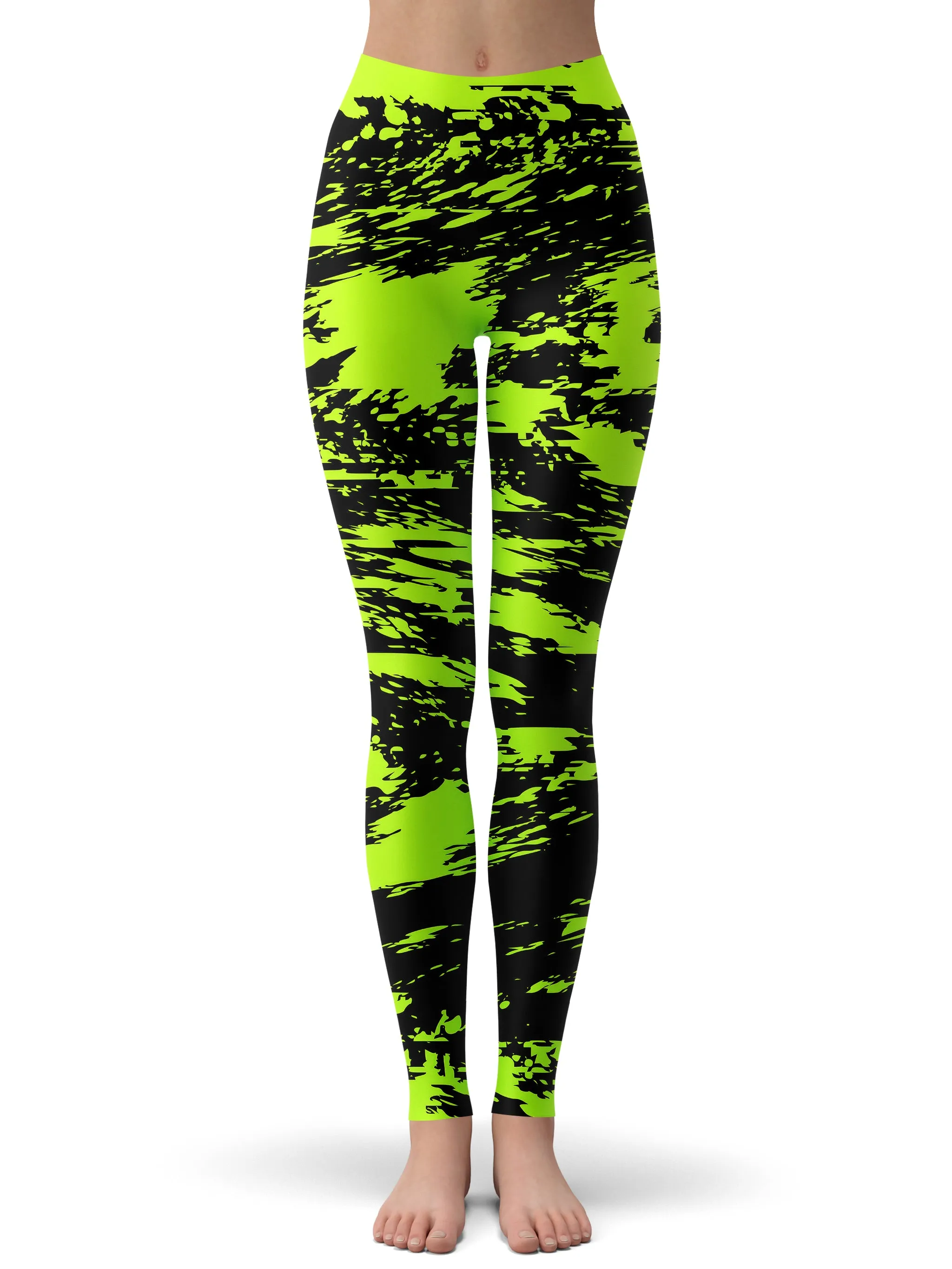 Black Lime Bolt Glitch Crop Hoodie and Leggings Combo