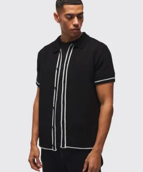 boohooMAN Mens Regular Fit Contrast Stripe Knitted Zip Up Polo Shirt