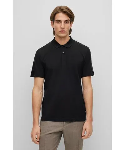 Boss Mercerised-cotton polo shirt with logo inserts