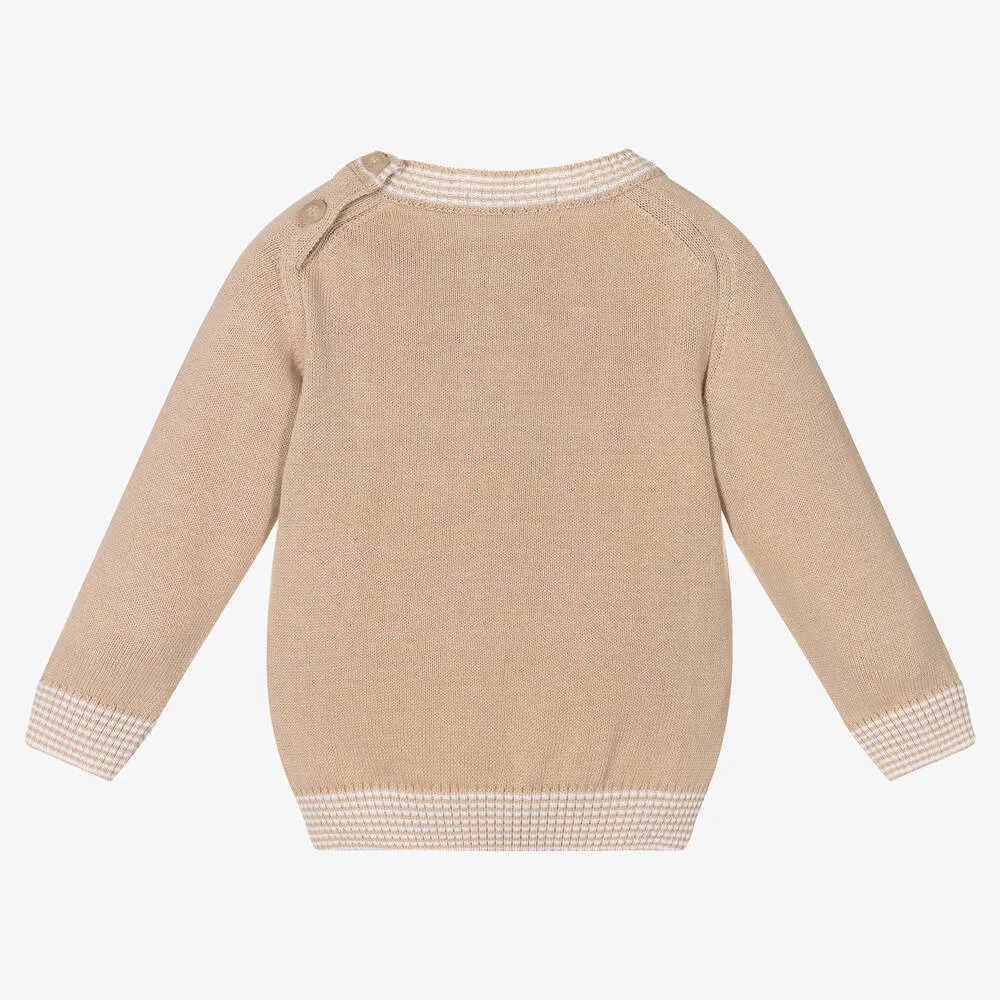 Boys Beige Cotton Knitted Sweater 