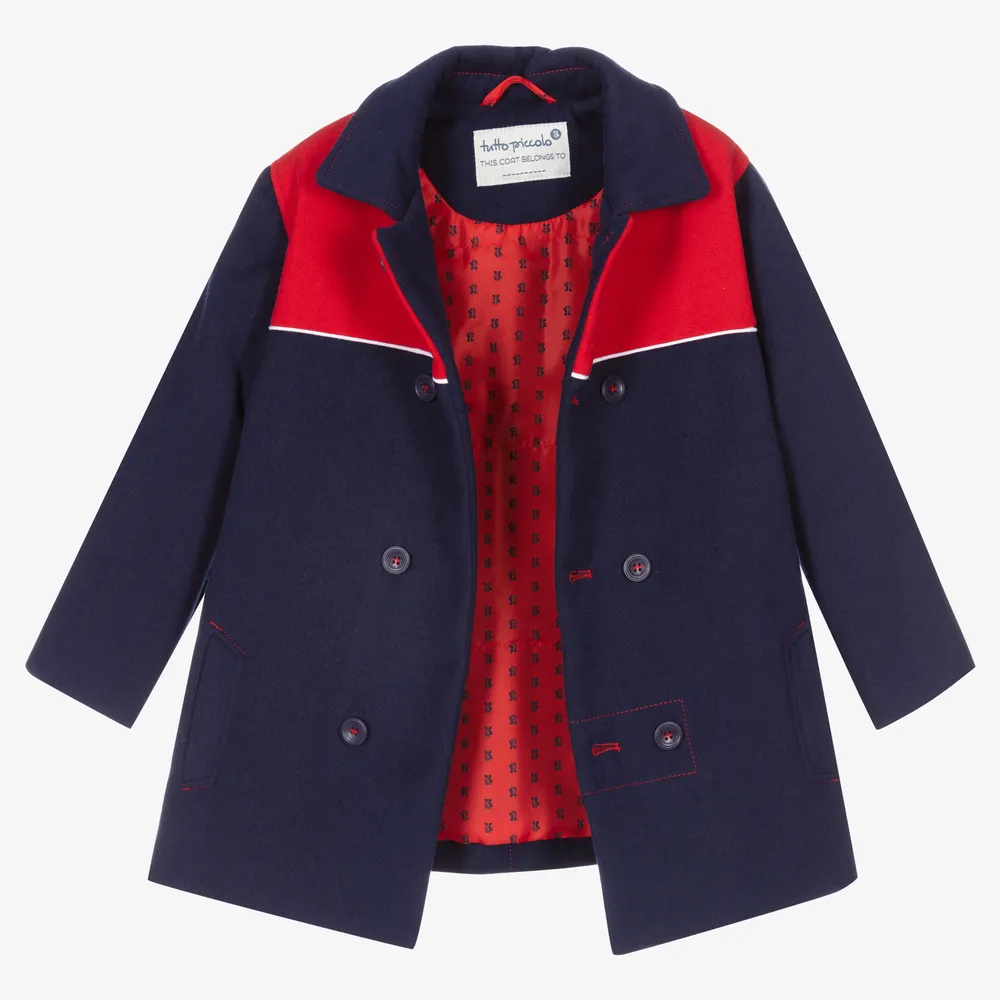 Boys Blue & Red Viscose Coat