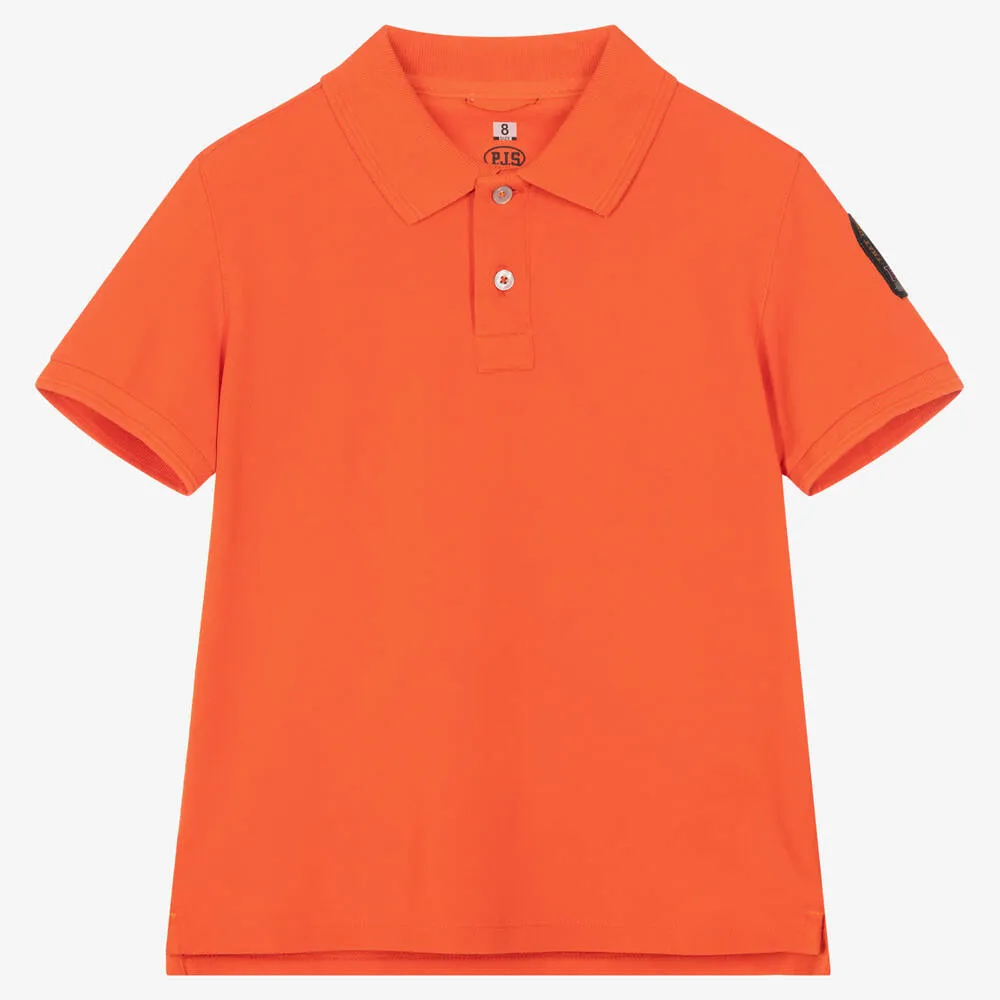 Boys Orange Cotton Polo Shirt