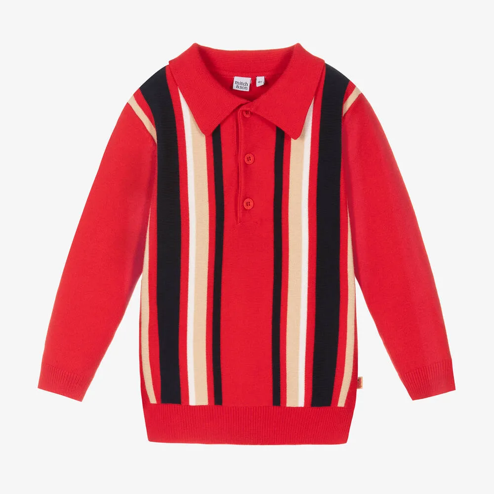 Boys Red Knitted Polo Shirt